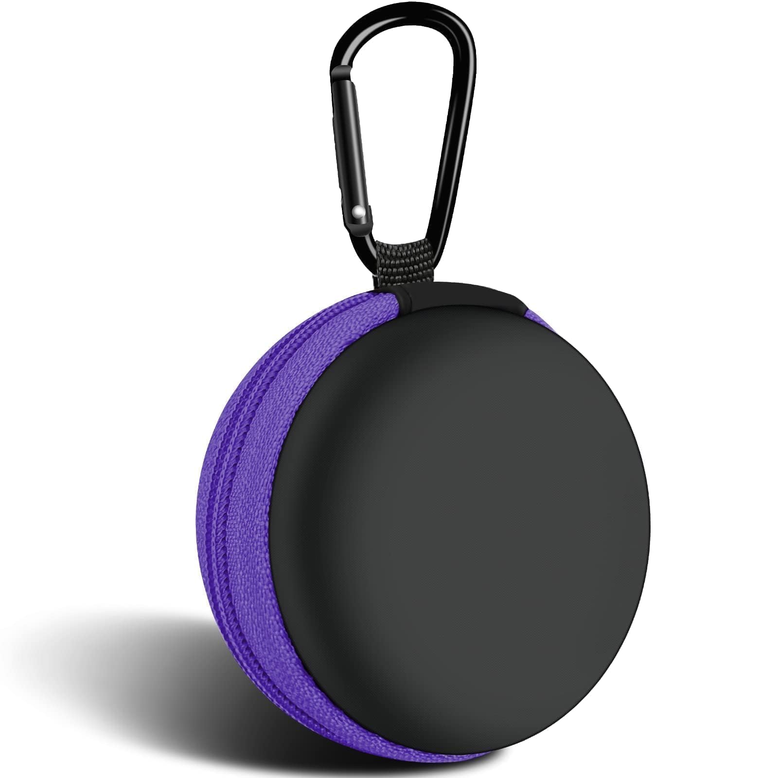 2Pack Oval Earbud Case Portable EVA Carrying Case Storage Bag Cell Phone Accessories Organizer with Carabiner for Earphone, Earbud, Earpieces, SD Memory Card, Camera Chips, Black/Purple