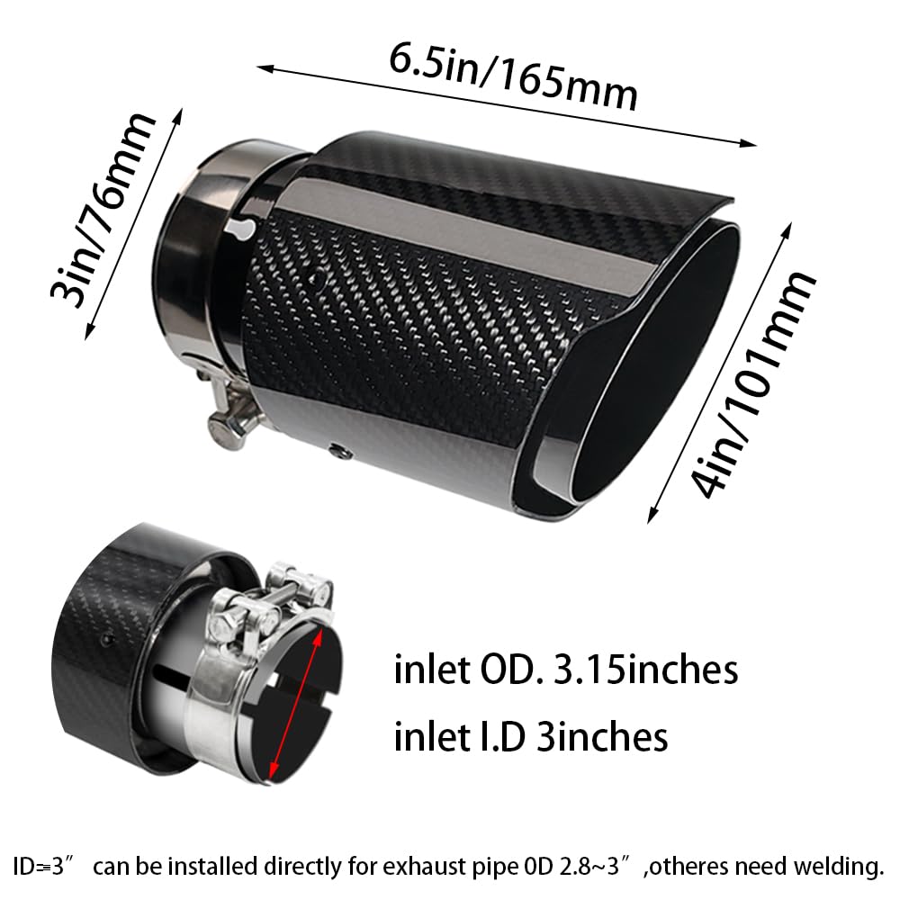 2"Inlet 3"Outlet Car Exhaust Tips Carbon Fiber Tailpipe Exhaust Pipe Tail Throat Tail Pipe Burnt Need Height>3.5 Inch Widht>3.5 Inch