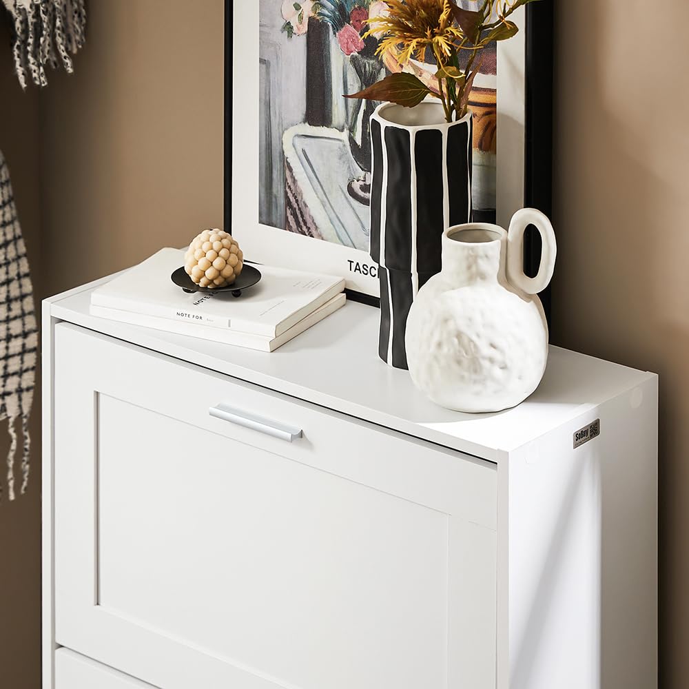 Haotian Shoe Cabinet Storage for Entryway, Narrow Shoe Cabinet with Two Flip Drawers to Save Space, Shoe Rack Cabinet for Front Door Entrance Hallway (Black)