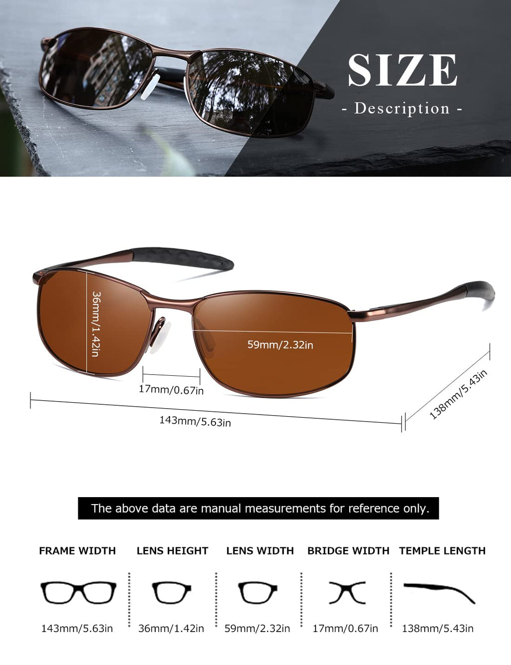 AEVOGUE Polarized Sunglasses For Men Rectangle Metal Frame Retro Sun Glasses AE0395
