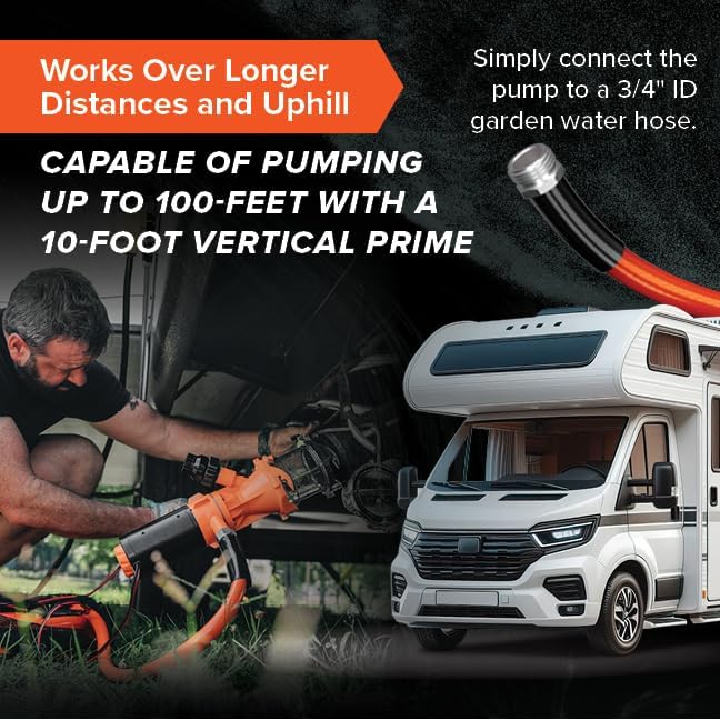Camco Rhino Camper/RV Sewage Macerator Pump Kit - Features Run Dry Protection and High Temp Protection - Compatible w/4”, 3.5” & 3” Sewer Outlets - Designed w/Self-Priming 12 Volt DC Motor (39040)