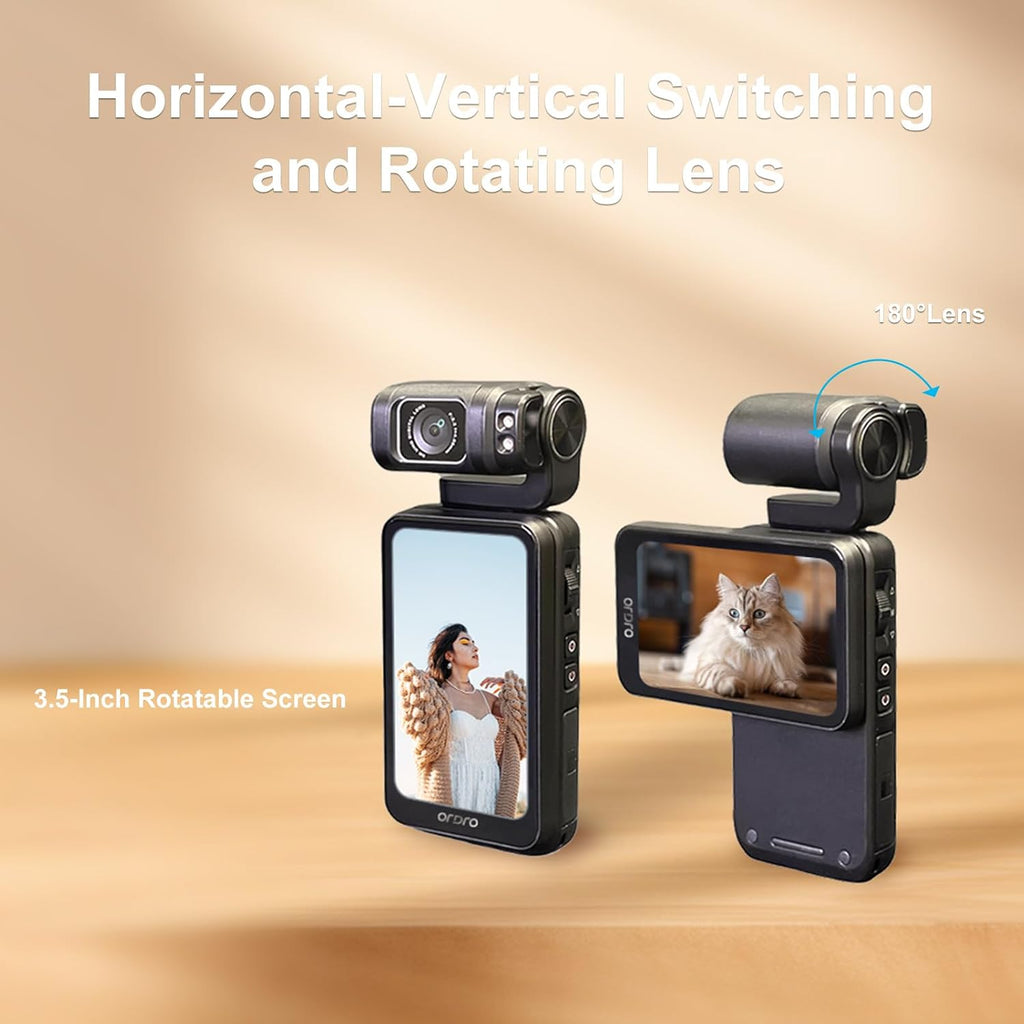 ORDRO 5K Video Camcorder, M3 48MP UHD 4K/60fps Handheld Digital Camera, 3.5'' Rotatable IPS Screen 3250mAh Battery WiFi IR Night Vision Camera with 64G Card for YouTube Vlogs