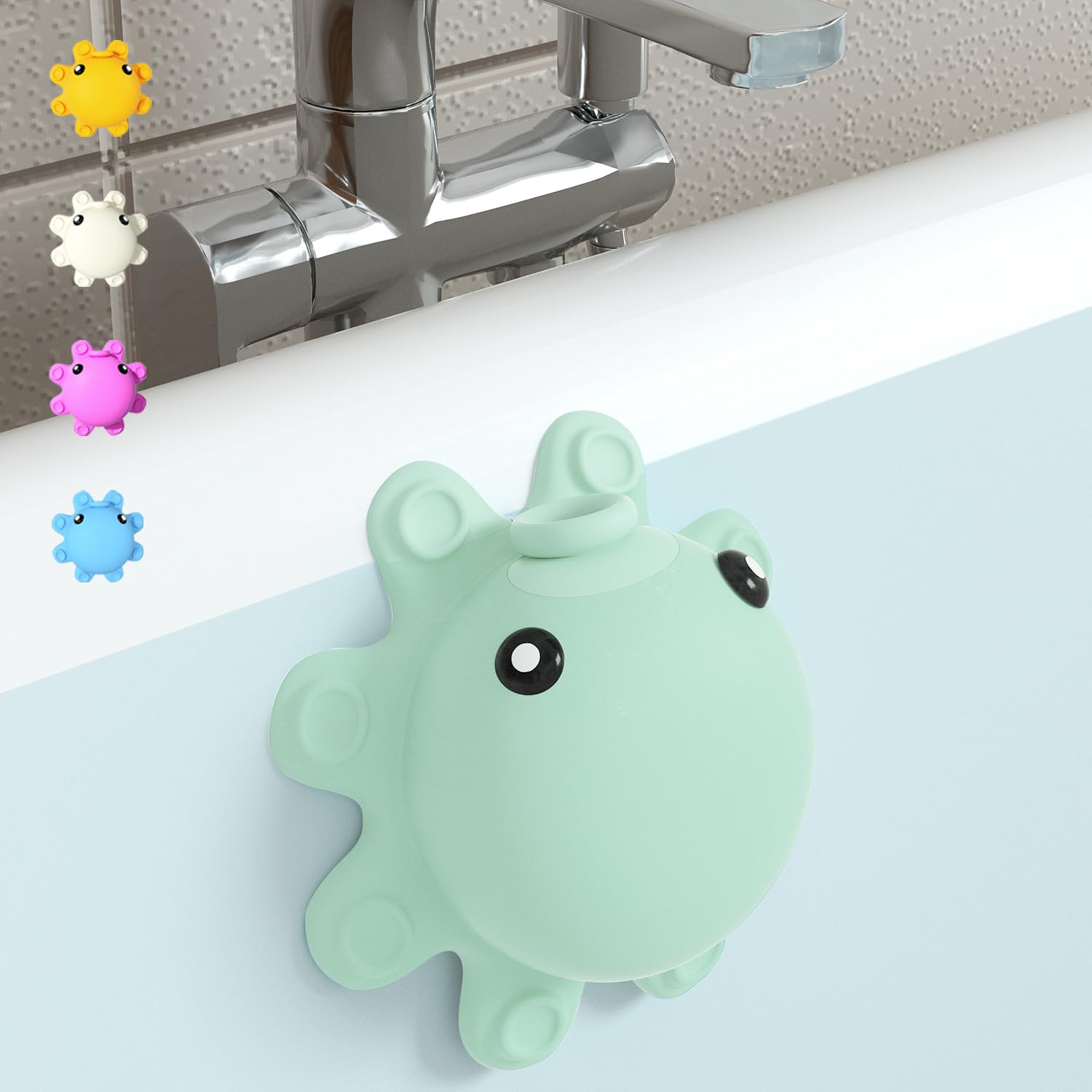 Bathroom Bathtub Overflow Drain Cover- Silicone Bath Tub Drain Cover, Tub Overflow Drain Stopper with Suction Cups, Adds Inches of Water for Deeper Bath, Cute Bathroom Accessories, Baby Blue