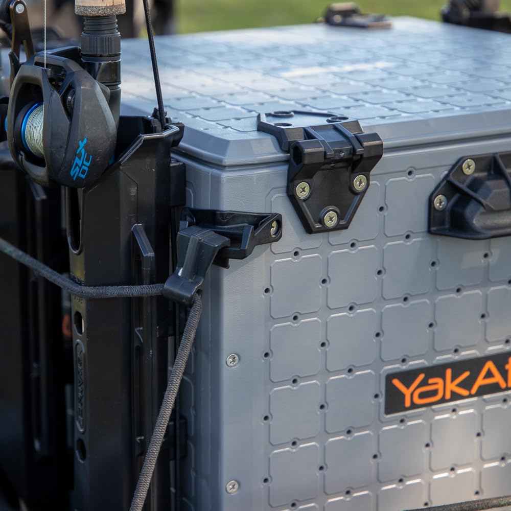 YakAttack BlackPak Pro 13" x 13" Fishing Crate with 3 Rod Holders - Battleship Grey | Compact Tackle Storage Box & Gear Organizer for Kayaks | Lightweight, Durable & Customizable Marine Accessory