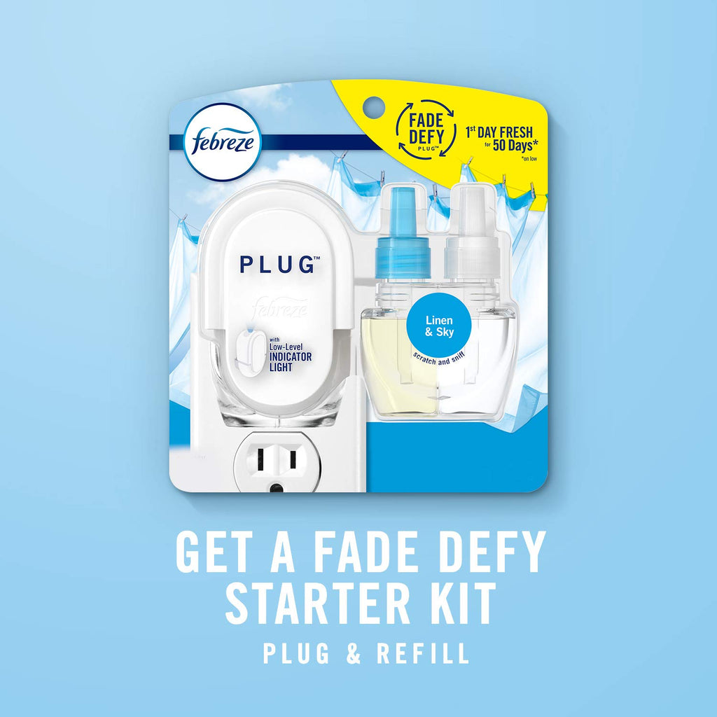 Febreze Plug in Air Freshener, Odor-Fighting Scented Oil Starter Kit, Air Fresheners for Home and Bathroom and Kitchen, Long Lasting for Strong Odors, Ocean Scent, Warmer + 2 Refill