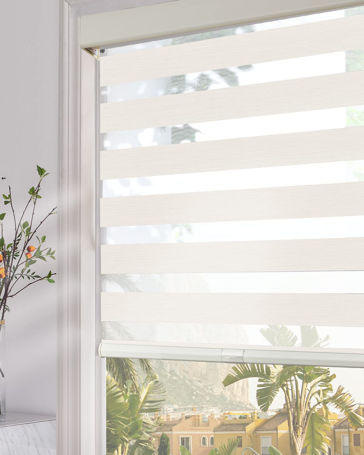 Persilux Custom Blinds Cordless Zebra Blinds for Windows with Upgraded Cassette Light Filtering Dual Layers Sheer Roller Blinds Thermal Insulated for Office, Living Room, Bedroom and Kitchen Beige