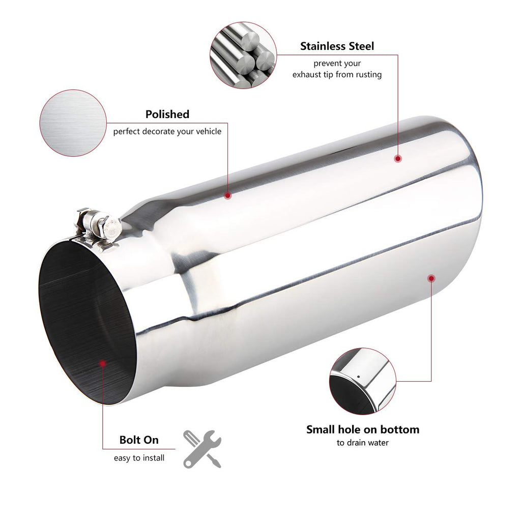 LCGP 5" Inlet Exhaust Tip, 6" Outlet 15" Long Bolt On Stainless Steel Diesel Exhaust Tailpipe Black