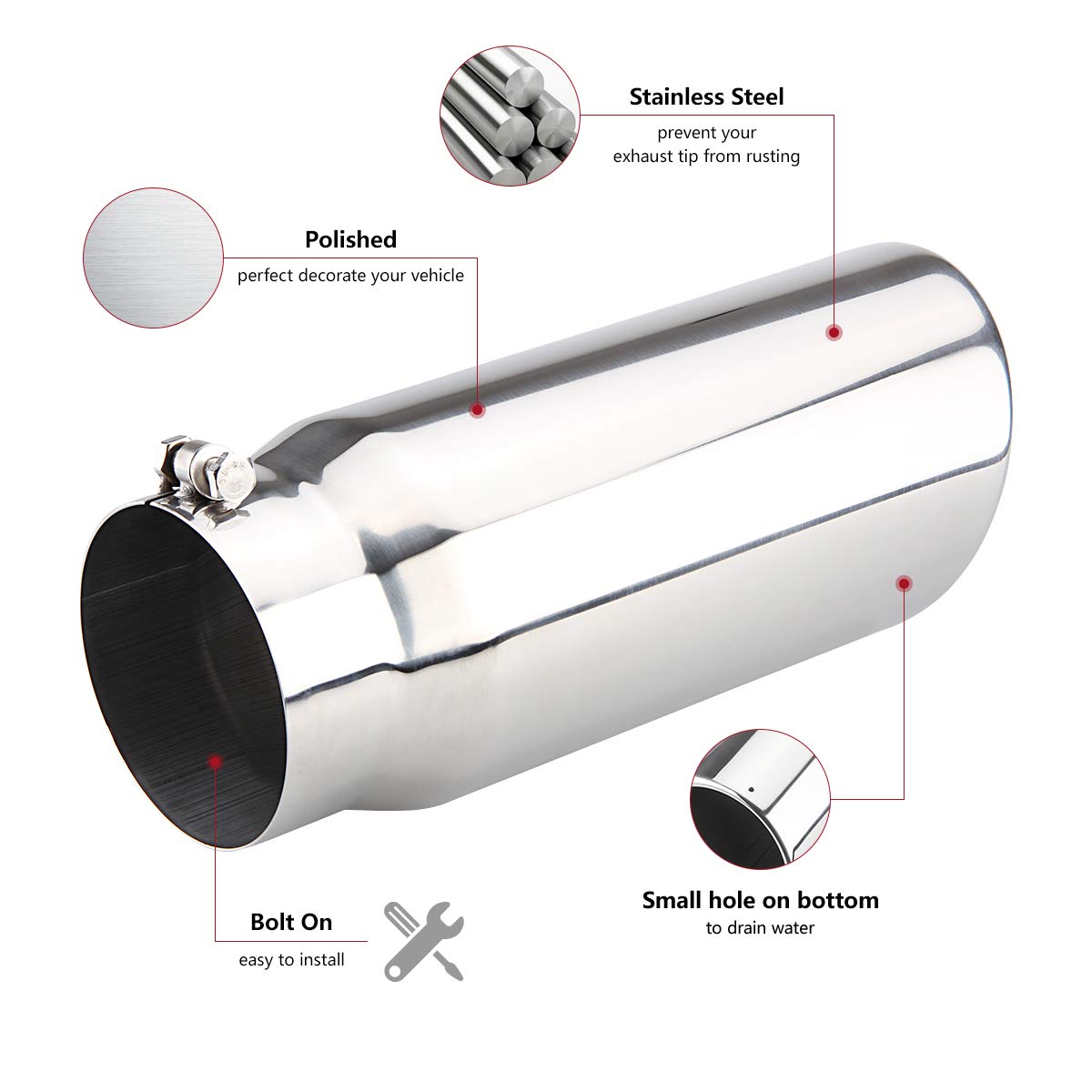 LCGP 5" Inlet Exhaust Tip, 6" Outlet 15" Long Bolt On Stainless Steel Diesel Exhaust Tailpipe Black