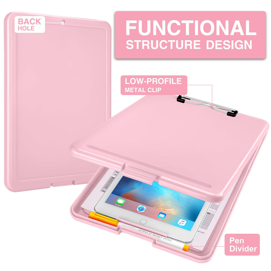 Sooez Clipboard with Storage, Plastic Storage Clipboards with Low Profile Clip, Nursing Clip Boards Foldable, Hanging Clipboard Case for Work, Teacher, Classroom Must Haves, Office School Supplies