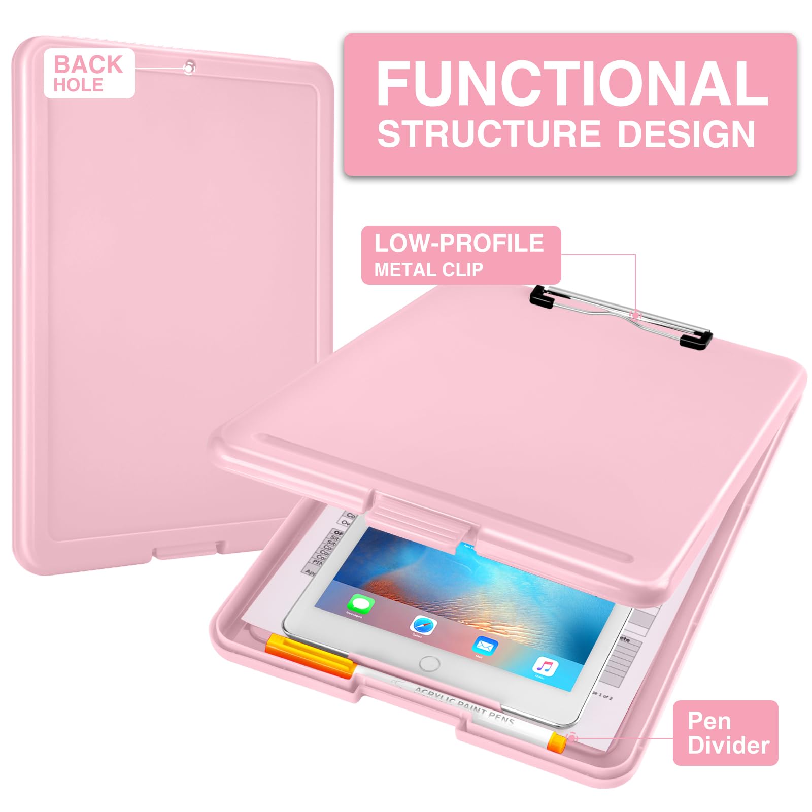 Sooez Clipboard with Storage, Plastic Storage Clipboards with Low Profile Clip, Nursing Clip Boards Foldable, Hanging Clipboard Case for Work, Teacher, Classroom Must Haves, Office School Supplies