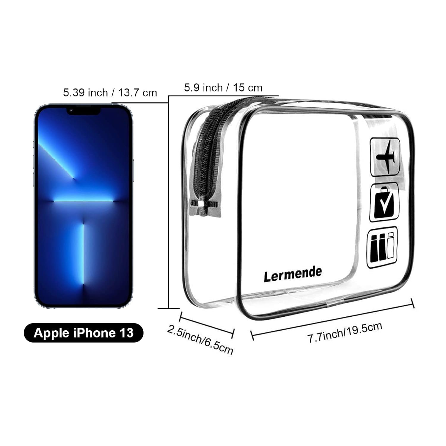 Lermende 2pcs Clear Toiletry Bag TSA Approved Travel Bag,Carry On for Travel,Airport Airline Accessories Compliant Bag,Quart Sized Makeup Cosmetic bag Women Men (Black, 2 Pack)