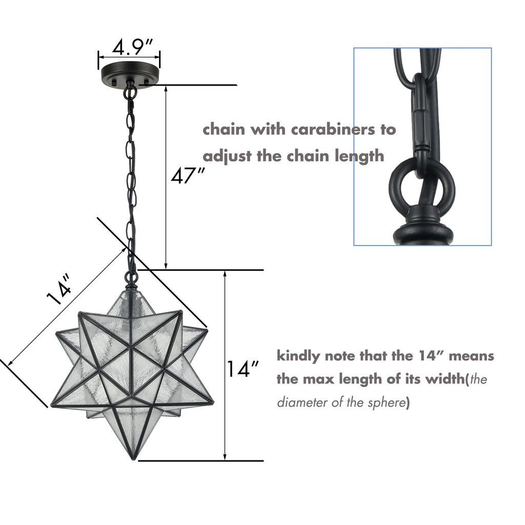 14'' Moravian Star Pendant Light Seeded Glass Star Lights with Adjustable Hanging Chain Light for Kitchen Bedroom Dining-Dimmable