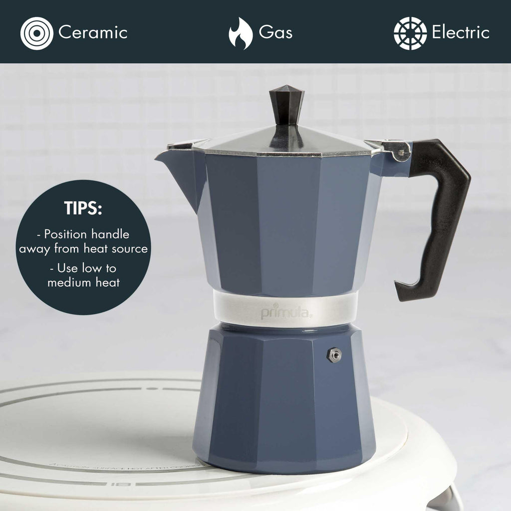 Primula Classic Moka Pot Stovetop Espresso and Coffee Maker, Italian and Cuban Cafetera for Rich Espresso Brewing, Durable Aluminum Greca Coffee Maker with Easy Grip Handle, 6-Cup, Black