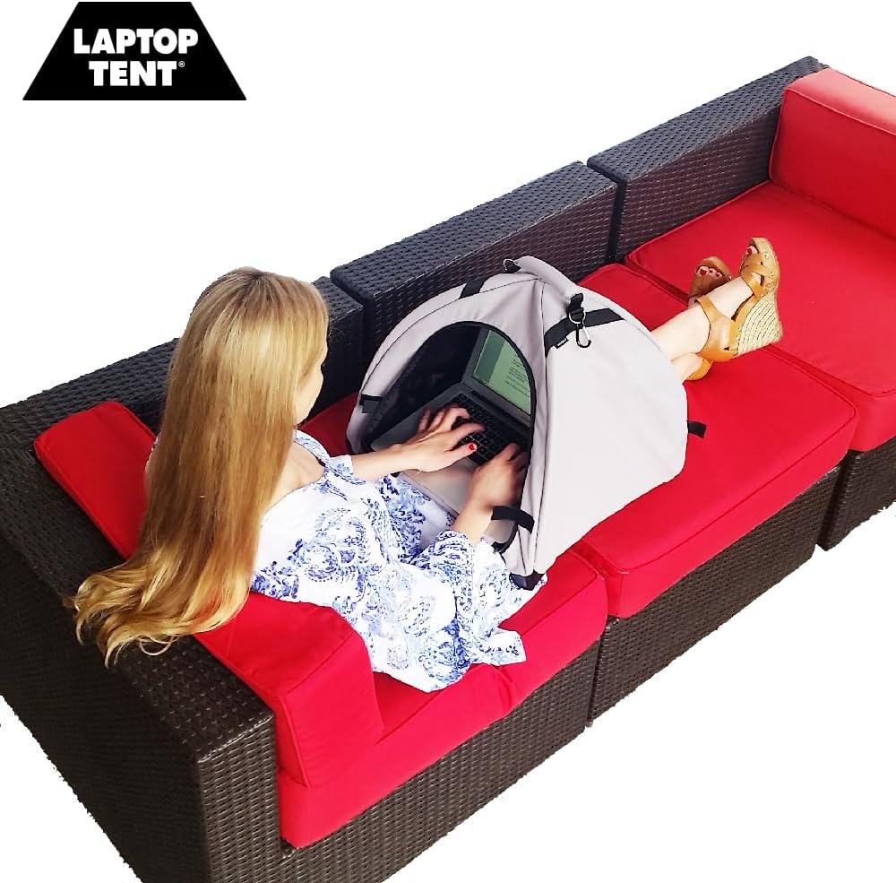 LAPTOP TENT - Portable Sun Shade & Water-Resistant Beach Bag for Outdoor Work | Heat & UV Reflective Fabric | Computer Privacy Hood & Glare Shield | Convertible Tote for Laptop, Towels, Drinks & More