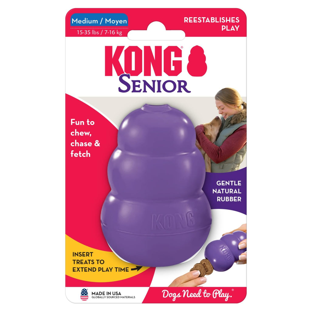 KONG Senior - Dog Toy with Gentle, Natural Rubber - Durable Dog Toy for Older Dogs - Use Treats with Stuffable Chew Toy - Treat Toy for Chewing & Fetching - for Small Dogs