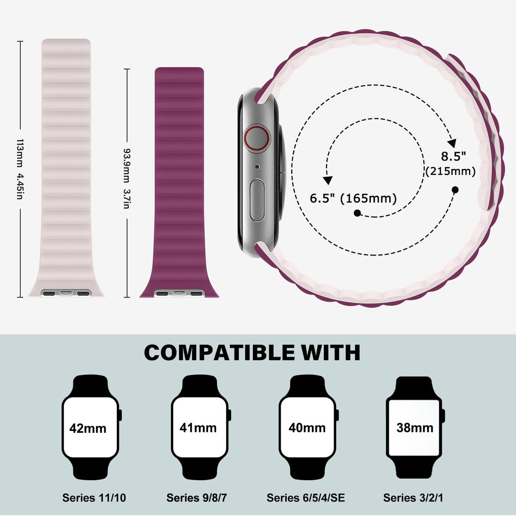 Bisikor Compatible with Apple Watch Band 49 46 45 44 42 41 40 38mm, Double Sided Wearable Silicone Magnetic Strap for iWatch Ultra SE Series 11 10 9 8 7 6 5 4 3 2 1 (38/40/41/42, Beige/Gray)