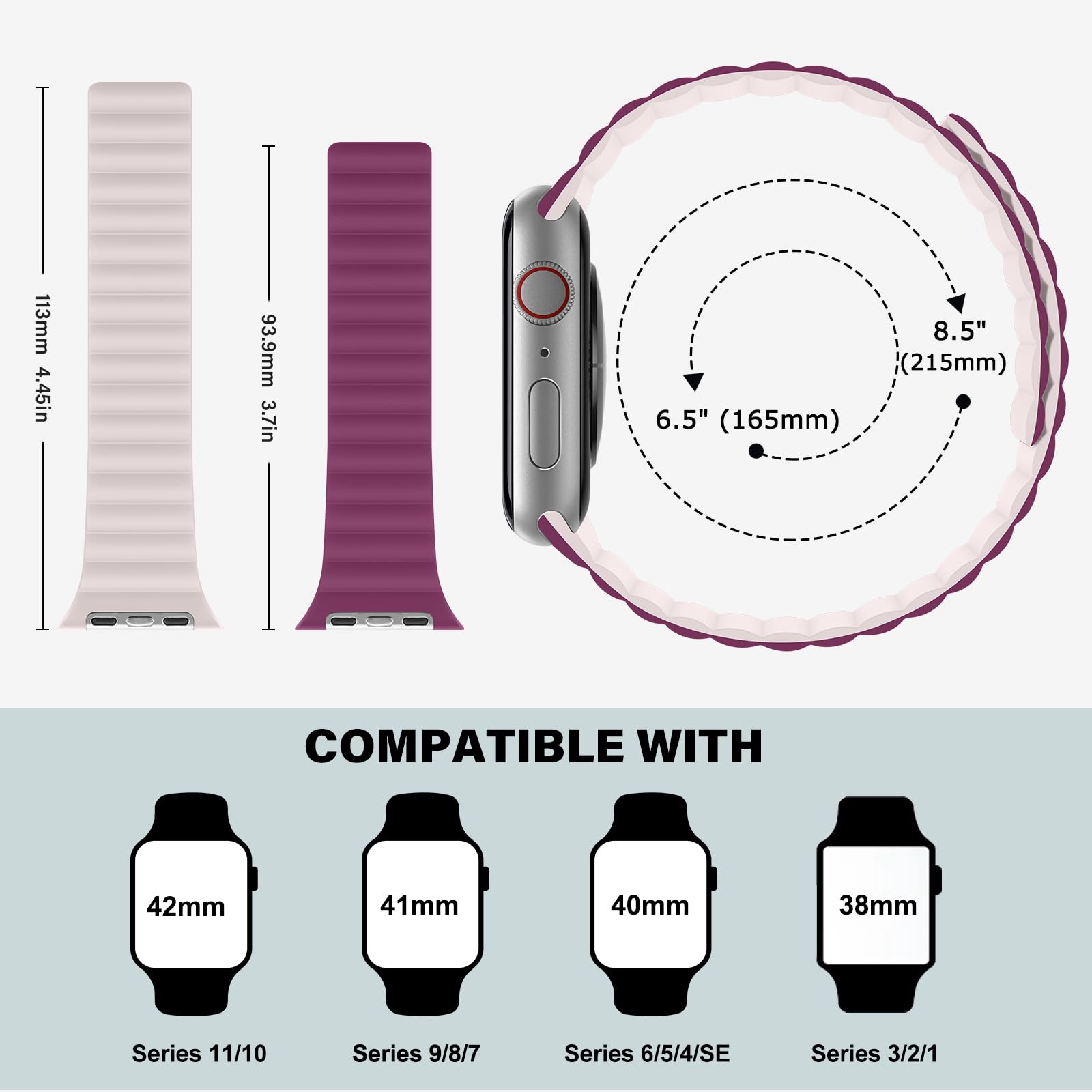 Bisikor Compatible with Apple Watch Band 49 46 45 44 42 41 40 38mm, Double Sided Wearable Silicone Magnetic Strap for iWatch Ultra SE Series 11 10 9 8 7 6 5 4 3 2 1 (38/40/41/42, Beige/Gray)