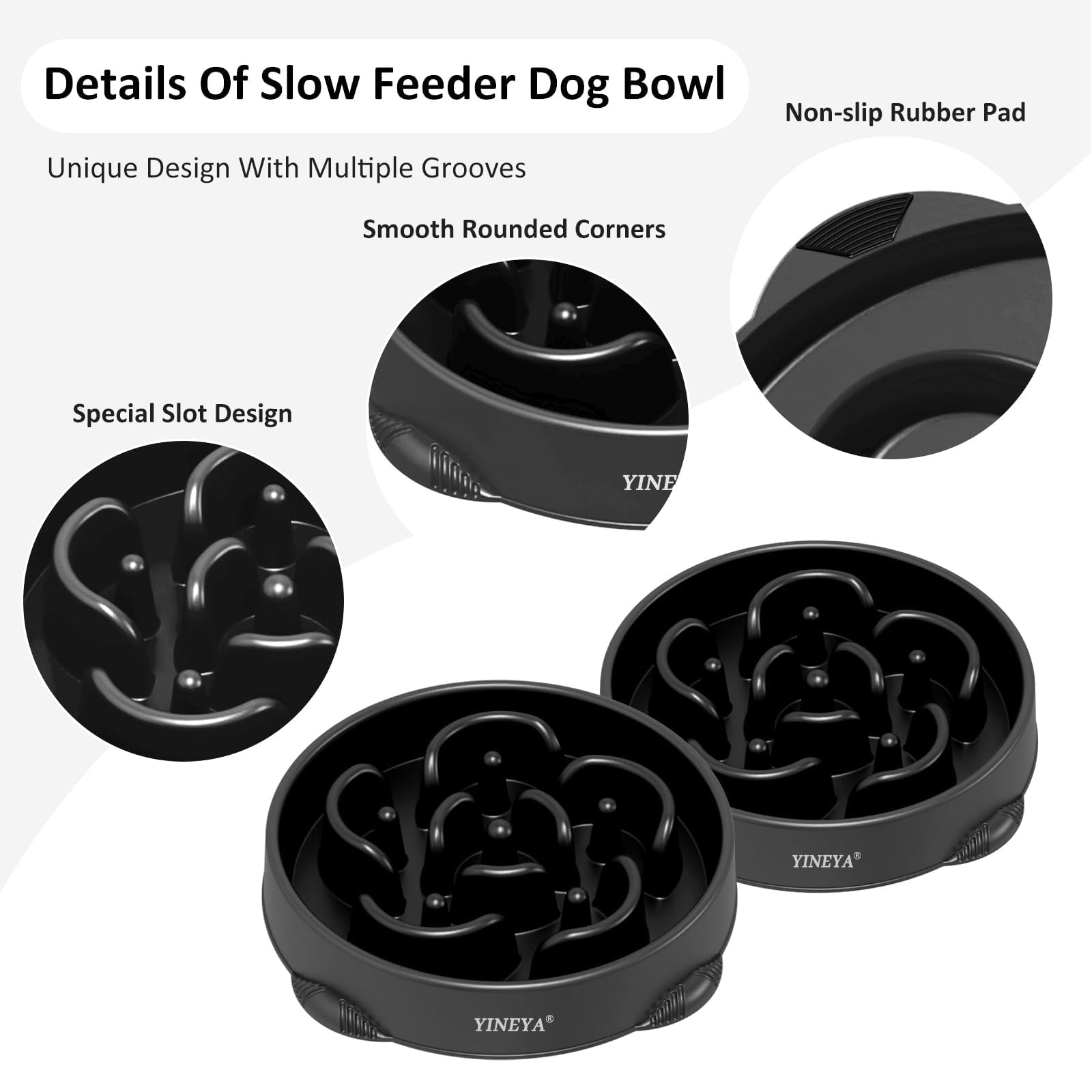 YINEYA 2PCS Anti-Choking Slow Feeder Dog Bowls Small Size Dog, Slow Feeder Cat Bowl, Supplies and Puzzle for Pet