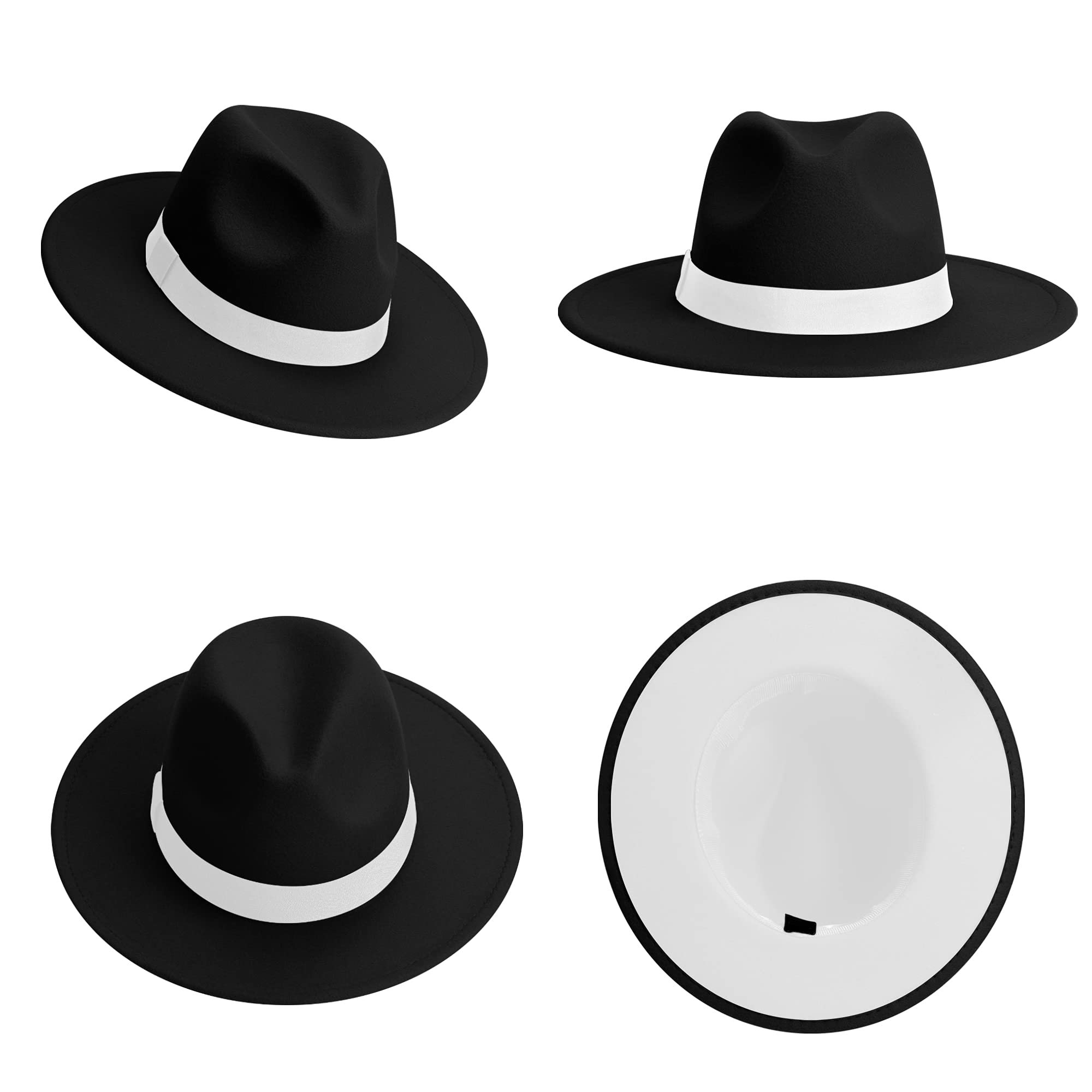 KUJUHA Fedora Hats for Mens/Womens Felt FedoraHats Two Tone Wide Brim Fedora Hats Rancher Hat