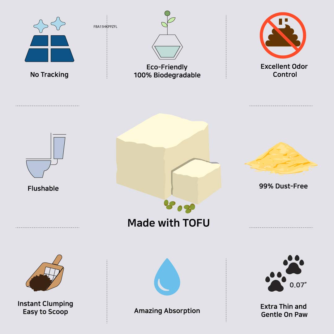 I AM TOFU - Natural Flushable Tofu Cat Litter, Low Dust Lightweight Clumping Litter, Odor Control (10 lb Bag, Charcoal)