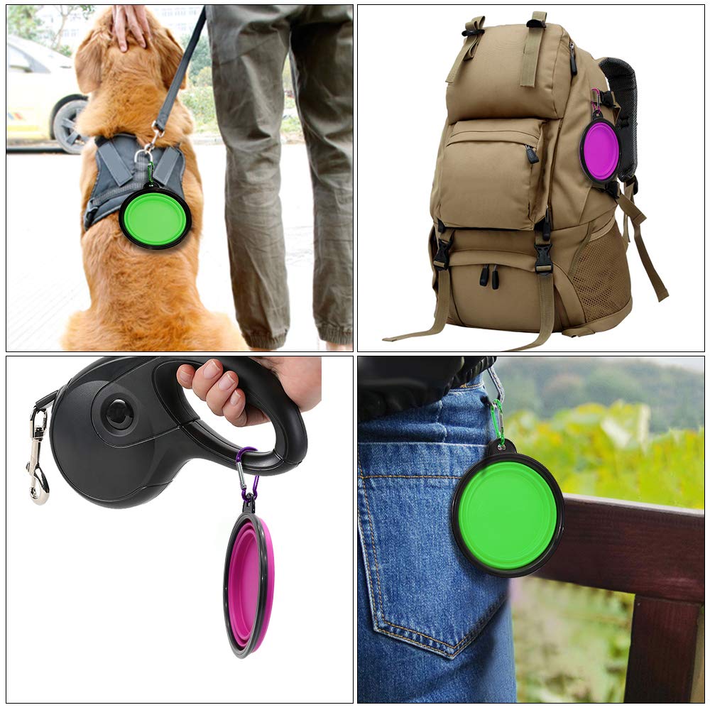 Dog Bowl Pet Collapsible Bowls, 2 Pack Collapsible Dog Water Bowls for Cats Dogs, Portable Pet Feeding Watering Dish for Walking Parking Traveling with 2 Carabiners (Small, Black & Pink)