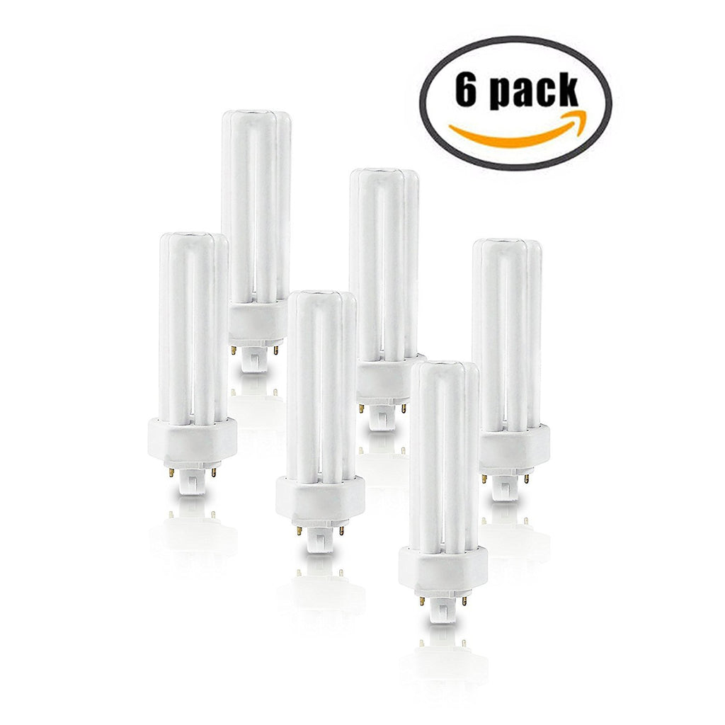 Circle PLT-26W 827 CFL Bulb, 6 Pack – 26 Watt Triple Tube, GX24q-3 4-Pin Base, 2700K Warm White – Replaces Sylvania 20879, Philips 458240, GE 97614 – Electronic Ballast, 120V