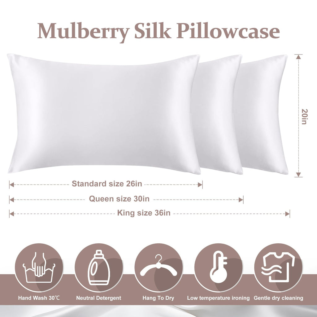 2 Pack 100% Pure Silk Pillowcase for Hair and Skin, Both Sides Mulberry Silk Pillowcases with Hidden Zipper, Cooling Pillowcase 19 Momme, 600 Thread Silk Pillow Cases Standard Size, Apricot