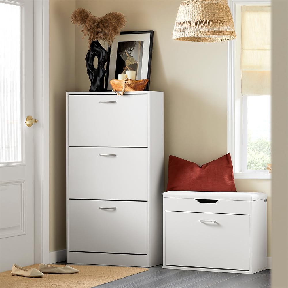 Haotian Shoe Cabinet Storage for Entryway, Narrow Shoe Cabinet with Two Flip Drawers to Save Space, Shoe Rack Cabinet for Front Door Entrance Hallway (Black)