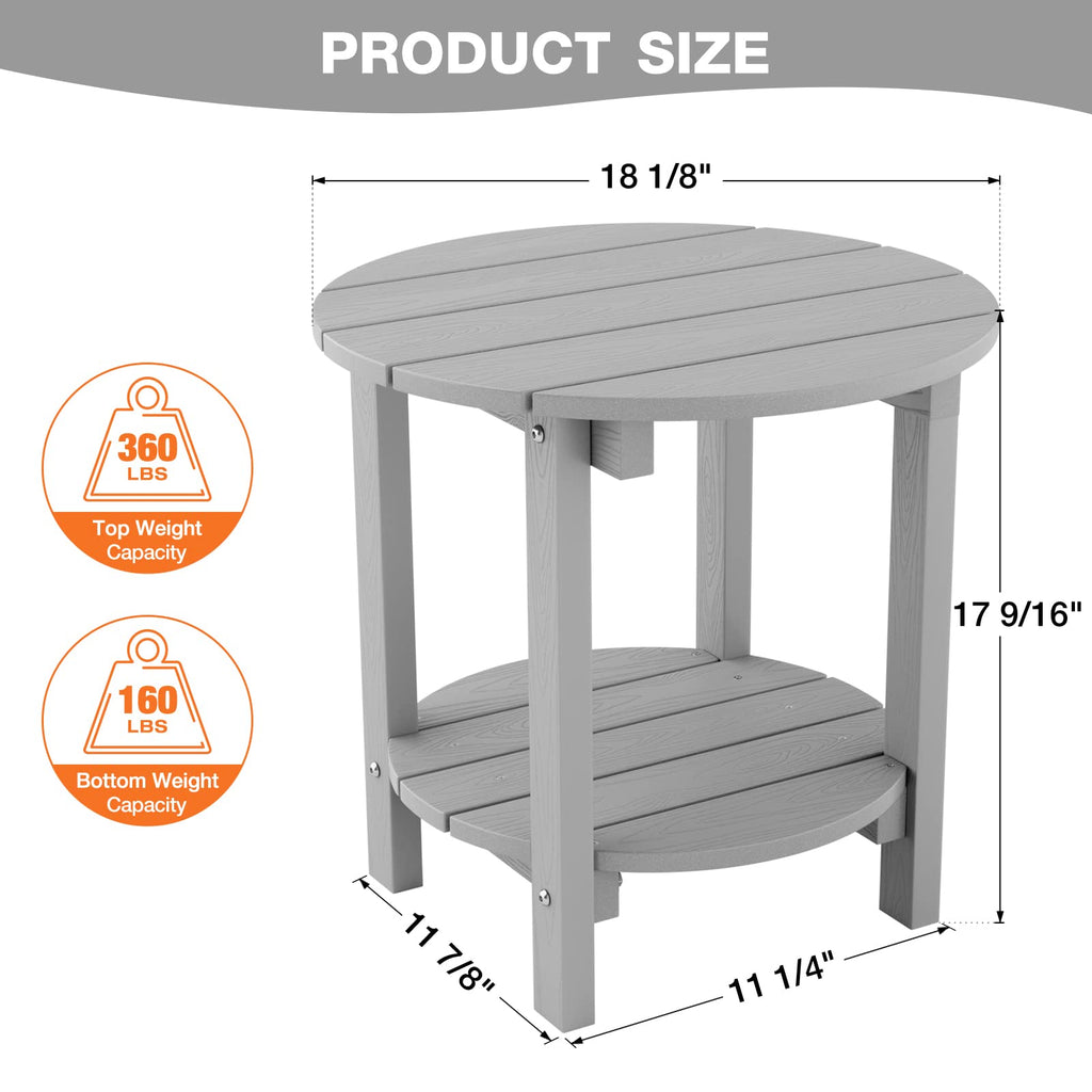 YEFU Adirondack Side Table, 18" Double Outdoor Side Table, Poly Lumber end Table, Weather Resistant for Indoor, Patio, Pool, Porch, Backyard-Black