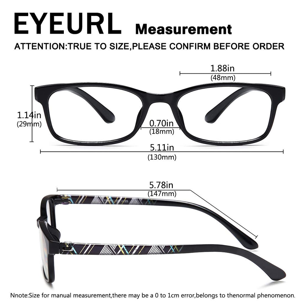 EYEURL Reading Glasses for Women Men Blue Light Blocking, 0.00 Anti Eye Strain Computer Readers, TR90 Ultra Lightweight Rectangle Frame Eyeglasses