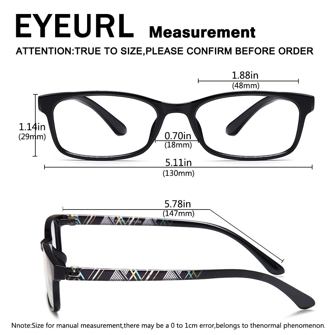 EYEURL Reading Glasses for Women Men Blue Light Blocking, 0.00 Anti Eye Strain Computer Readers, TR90 Ultra Lightweight Rectangle Frame Eyeglasses