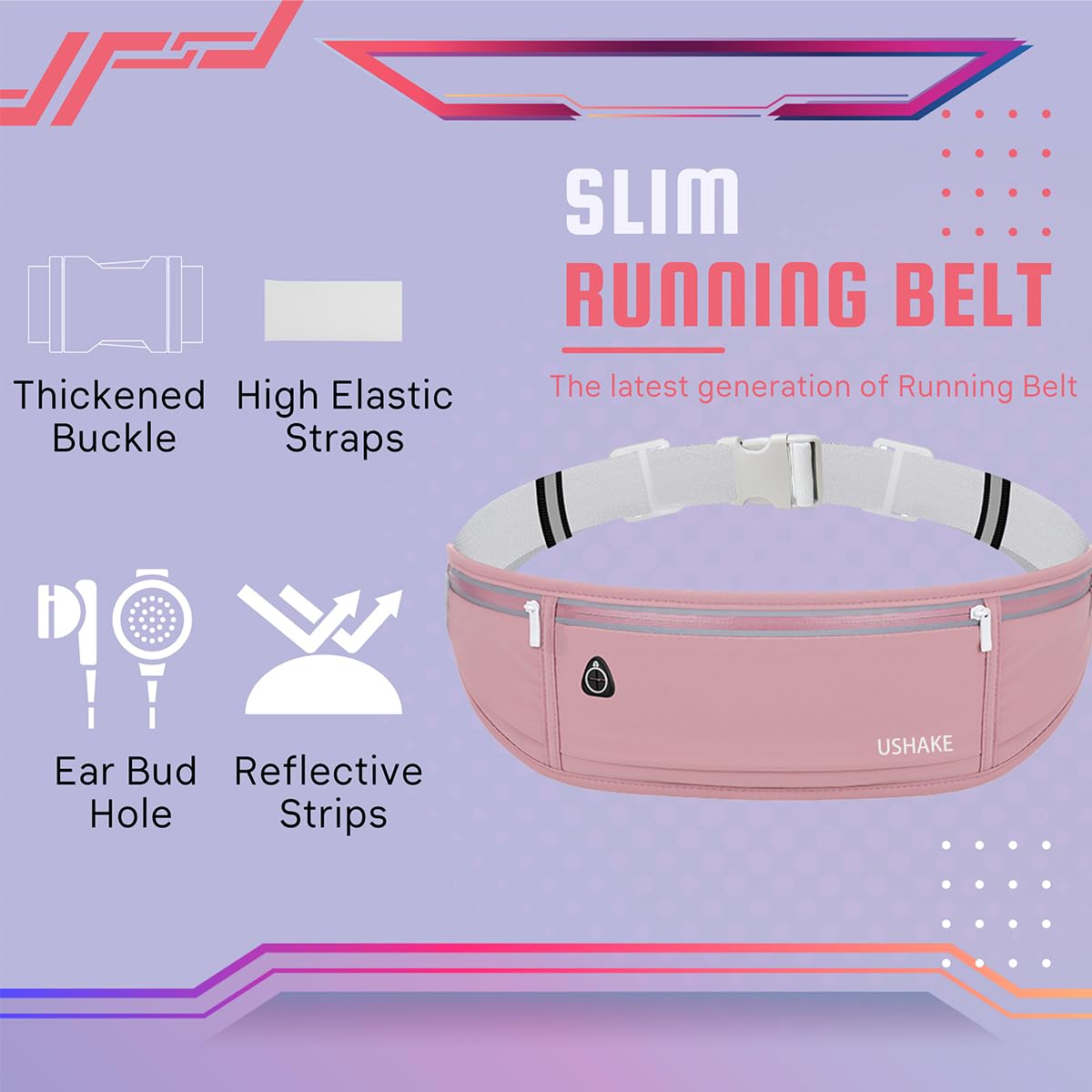 USHAKE Slim Running Belt, Workout Fanny Pack for Men Women,Exercise Waist Pack for Apple iPhone Holder, Runner Belt for Running Walking Cycling Camping Gym Black