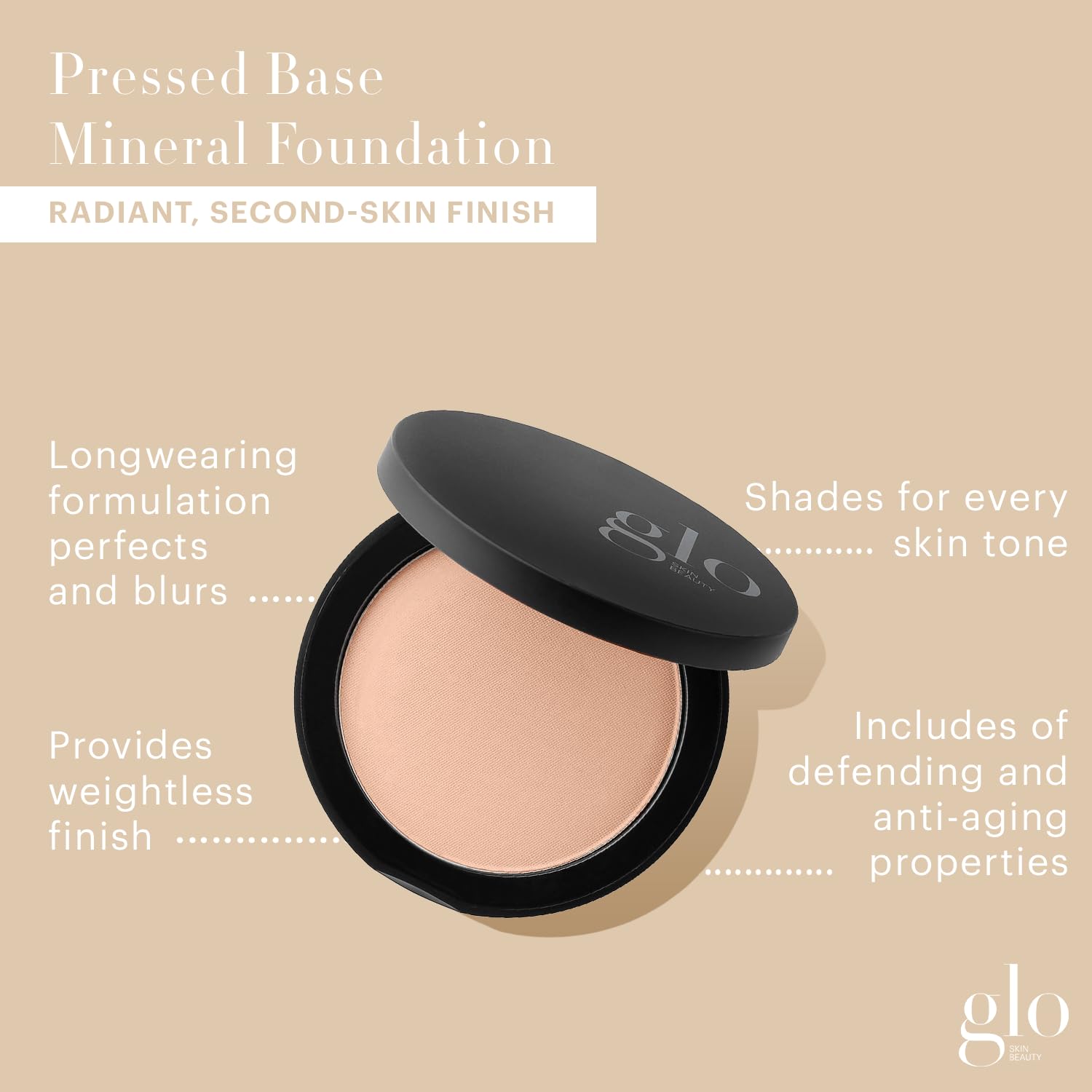 Glo Skin Beauty Pressed Base Powder Foundation, Beige – Buildable Sheer to Full Coverage, Long Wear Face Powder Compact, Pressed Powder Makeup for Smooth, Semi-Matte Finish