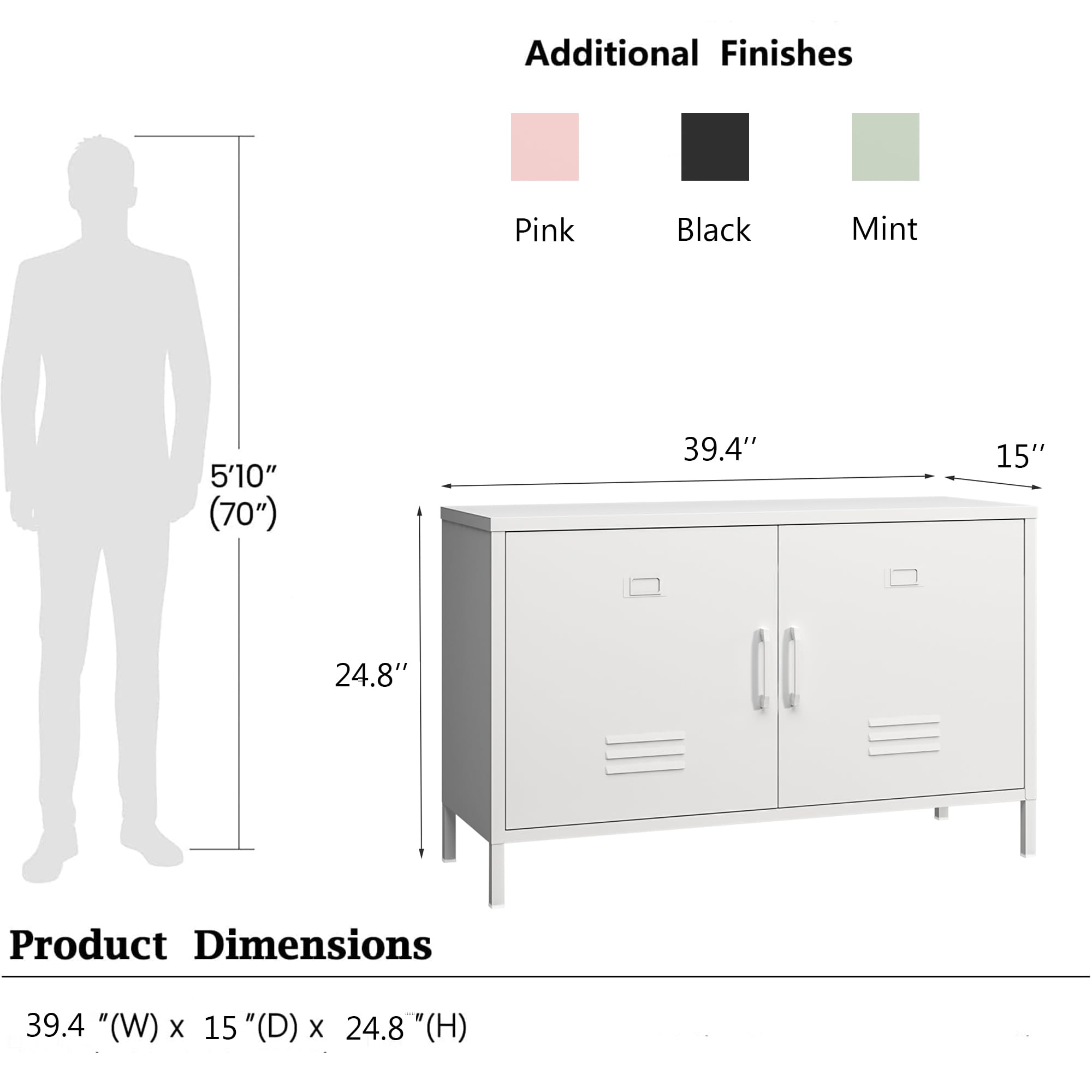 2 Door Steel Accent Cabinet,Black Metal Storage Cabinet with Adjustable Shelf,2-Tier Office Cabinet,Multipurpose Metal Locker Storage Cabinet for Office Home,Music Studio