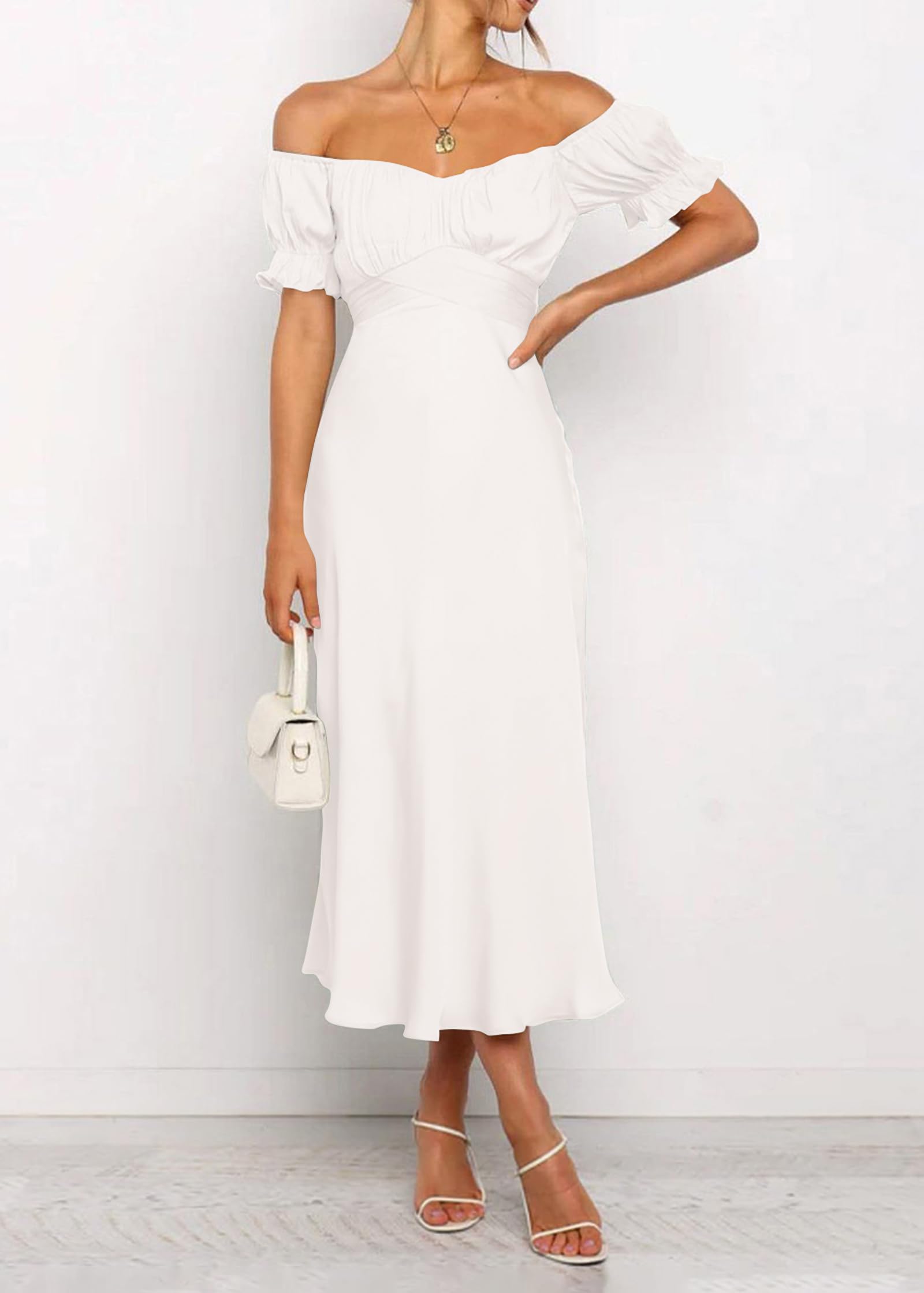 KIRUNDO Women's 2026 Spring Summer Satin Wedding Guest Midi Dress Off The Shoulder Wrap Party Cocktail Formal Prom Dresses