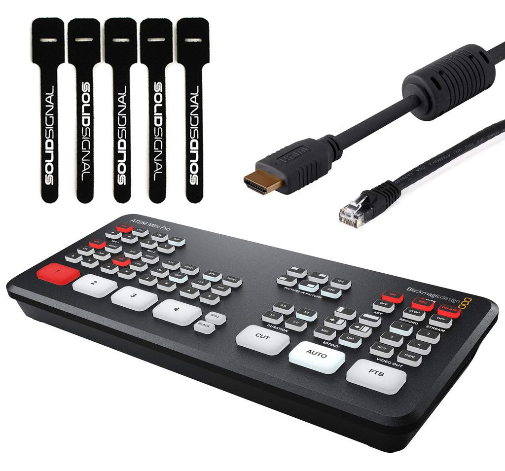 Blackmagic Design ATEM Mini Extreme HDMI Live Stream Switcher Bundle with 6’ HDMI Cable, 7’ Cat5e Cable, and 5-Pack of SolidSignal Cable Ties (SWATEMMINICEXT)