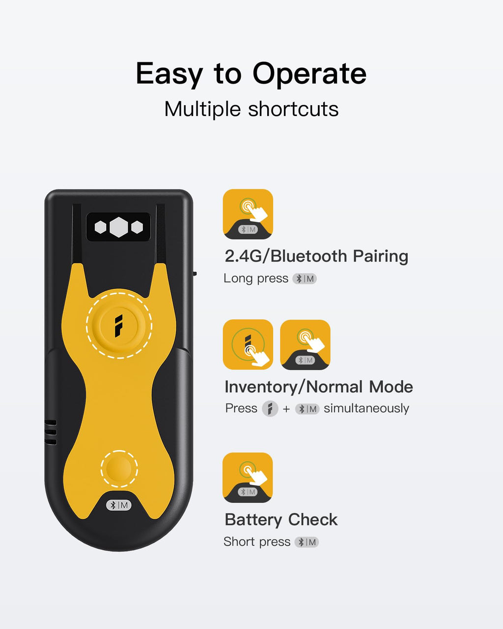 Inateck Bluetooth Scanner 1D Barcode Scanner 2.4Ghz USB Adapter, Screen Scanning, Exclusive Shortcuts, BCST-43
