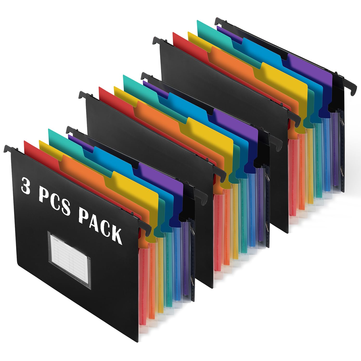 7-Pockets Hanging File Folder with Retractable Hooks for Filing Cabinet, 2 in 1 Expandable Accordion File Organizer with Elastic Band for File Frame or On-The-Go Use (1 Pcs)