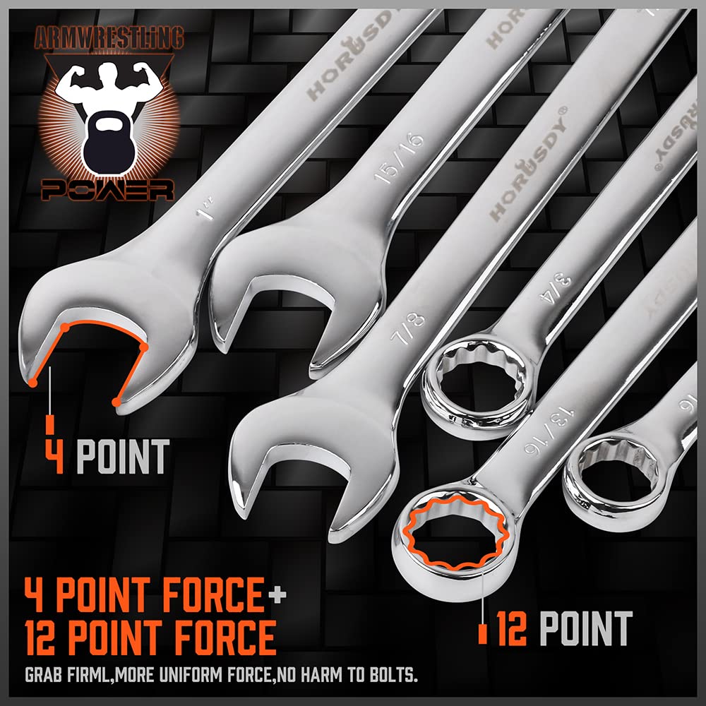 HORUSDY Large Wrench Set with Rolling Pouch | Metric | 6-Piece | 23mm, 24mm, 26mm, 27mm, 30mm, 32mm | 12 Point | Chrome Vanadium Steel