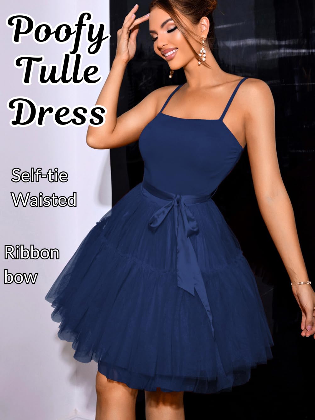 Kaei&Shi Poofy Short Tulle Dress,Spaghetti Strap Semi Formal Dresses for Women,Elegant Birthday Outfit Homecoming Cocktail