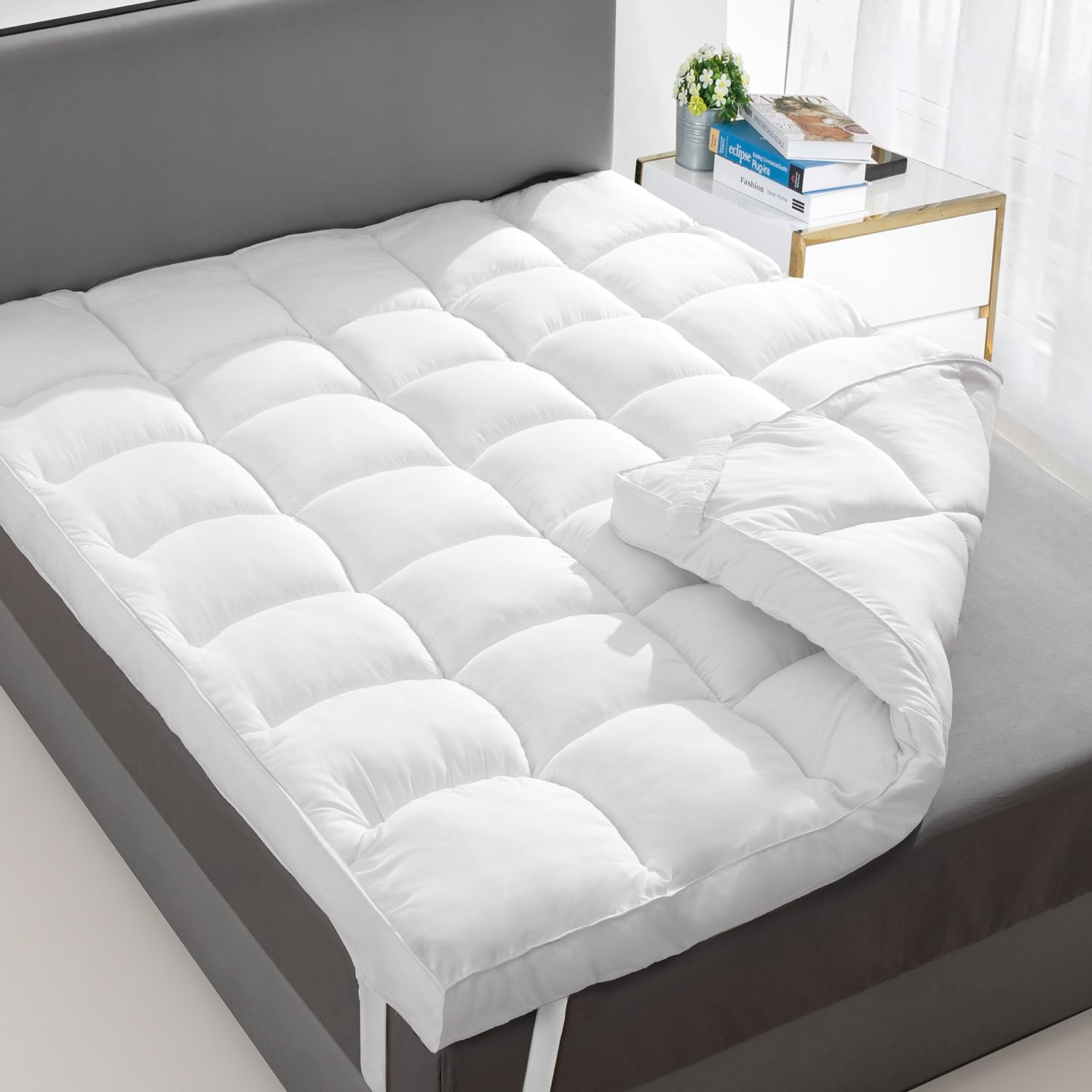 1400 GSM Extra Thick Twin Mattress Topper, Cooling Pillow Top Twin Mattress Topper, Thick Plush Soft Down Alternative Mattress Pad with Elastic Straps, 6-22 Inch Deep, Back Support