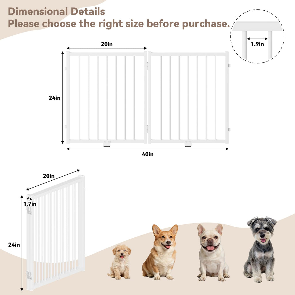 SNUOWU Full Metal Freestanding Dog Gate with Door, 24'' Height Foldable Pet Dog Fence for Indoor & Outdoor, 2 Panels Extra Wide Free Standing SmallDog Gates for Doorways,House,Stairs,Porch,Deck,Yard