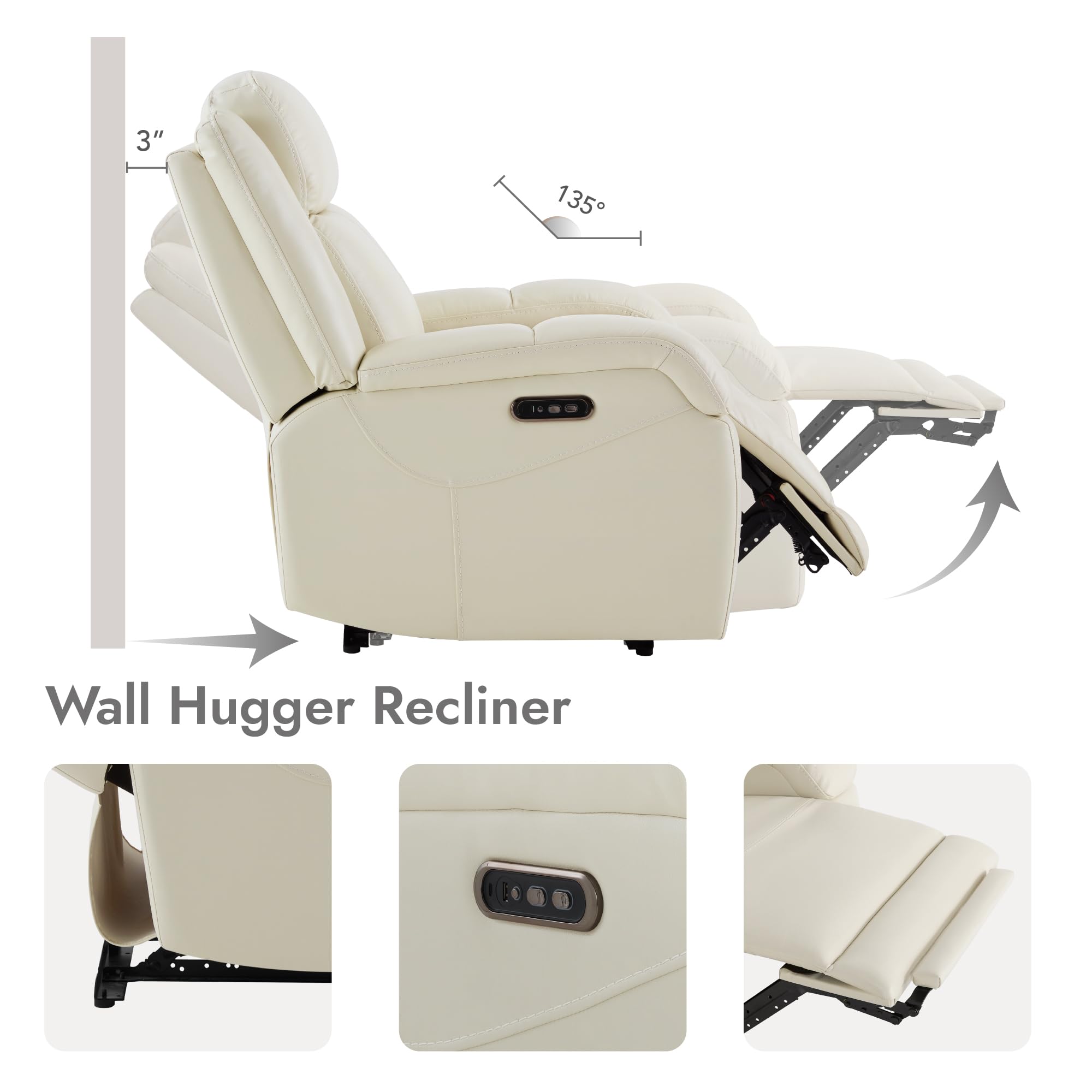 Watson & Whitely Genuine Leather Power Recliner Chairs for Adults, Wall Hugger RV Recliner with Power Headrest & Charging Ports, Electric Recliner Sofa Chair for Living Room, Black