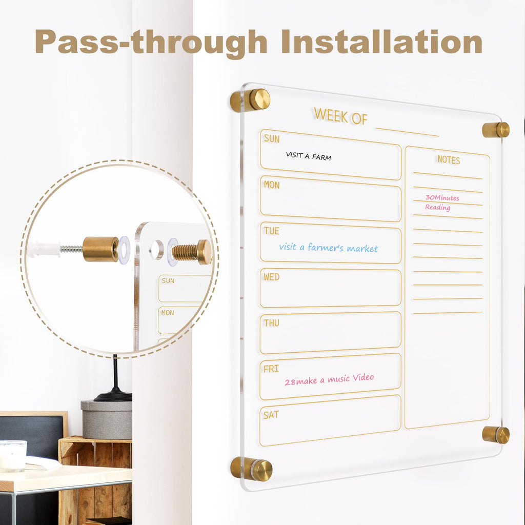 Acrylic Calendar for Wall Whiteboard, 12" x 12" Weekly Clear Dry Erase Board, Small Planning Board White Board for Wall, Home, Office, School