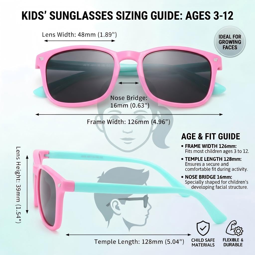 COASION Polarized Kids Sunglasses UV 400 Protection for Girls Boys Classic Retro Style Toddler Shades Age 3-12