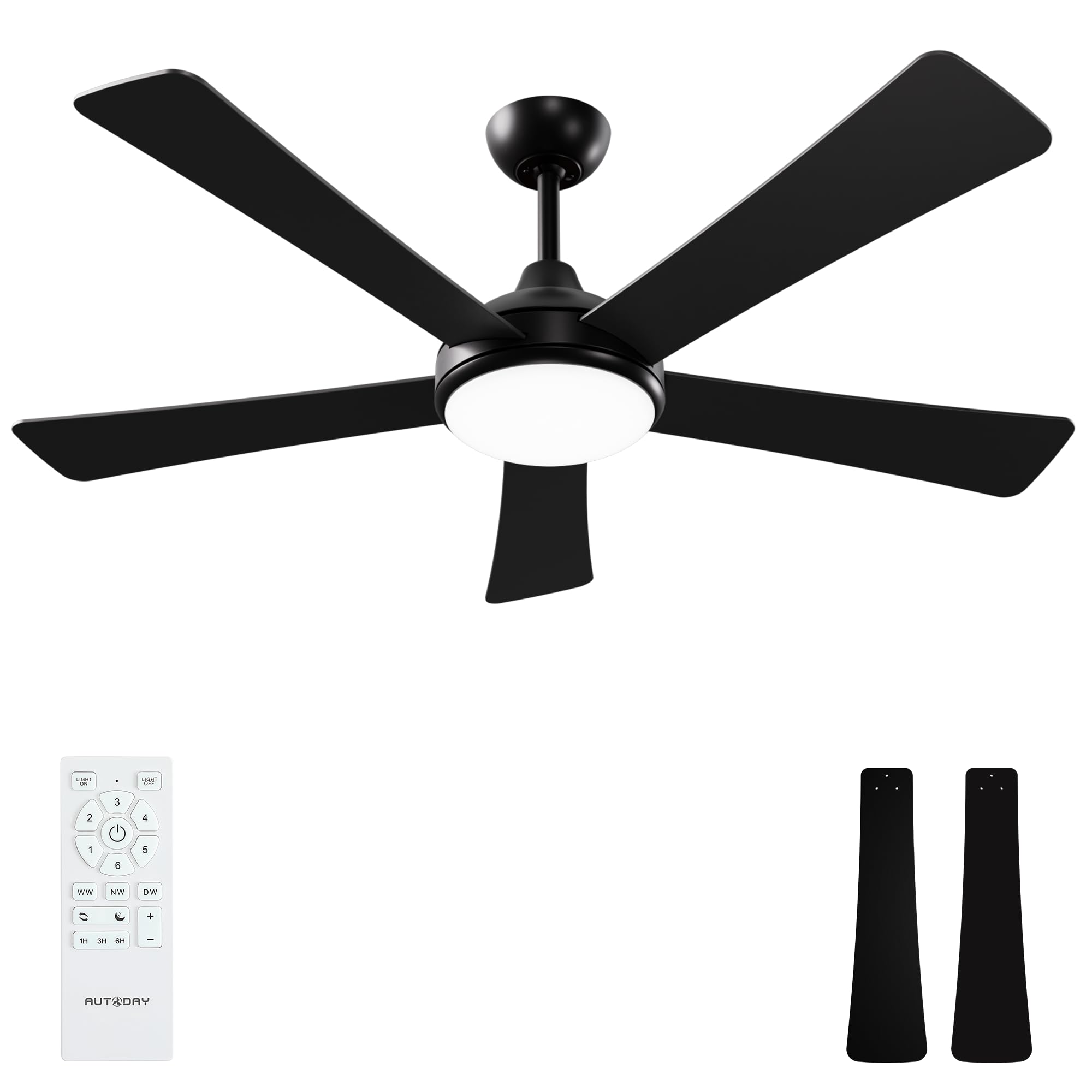 42 Inch Low Profile Ceiling Fan with Light, White Ceiling Fans with Lights and Remote, Flush Mount, 6 Speeds Reversible Quiet DC, 3CCT Dimmable, Indoor Outdoor Ceiling Fans for Patios Bedroom