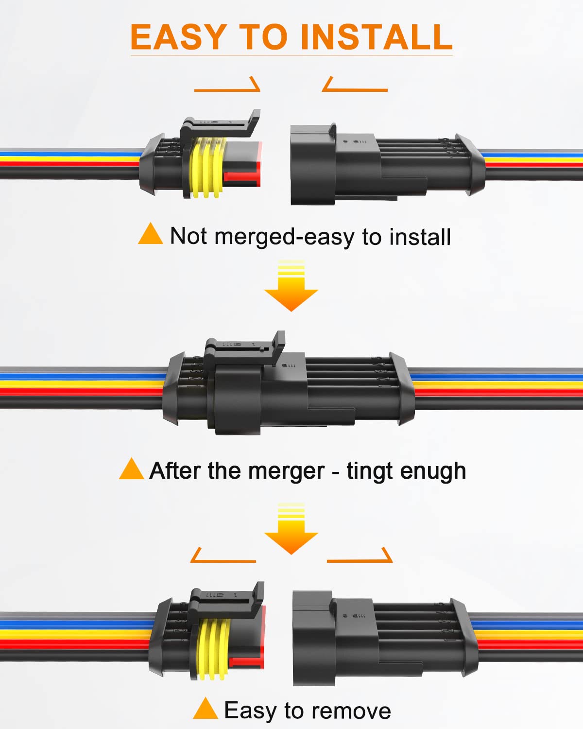 NAOEVO 2 Pin Connector Waterproof, 16 AWG 2 Wire Connectors, Automotive Electrical Male and Female Plug with Heat Shrink Tubing for Car Truck Boat Wire Connection, 6 Kits