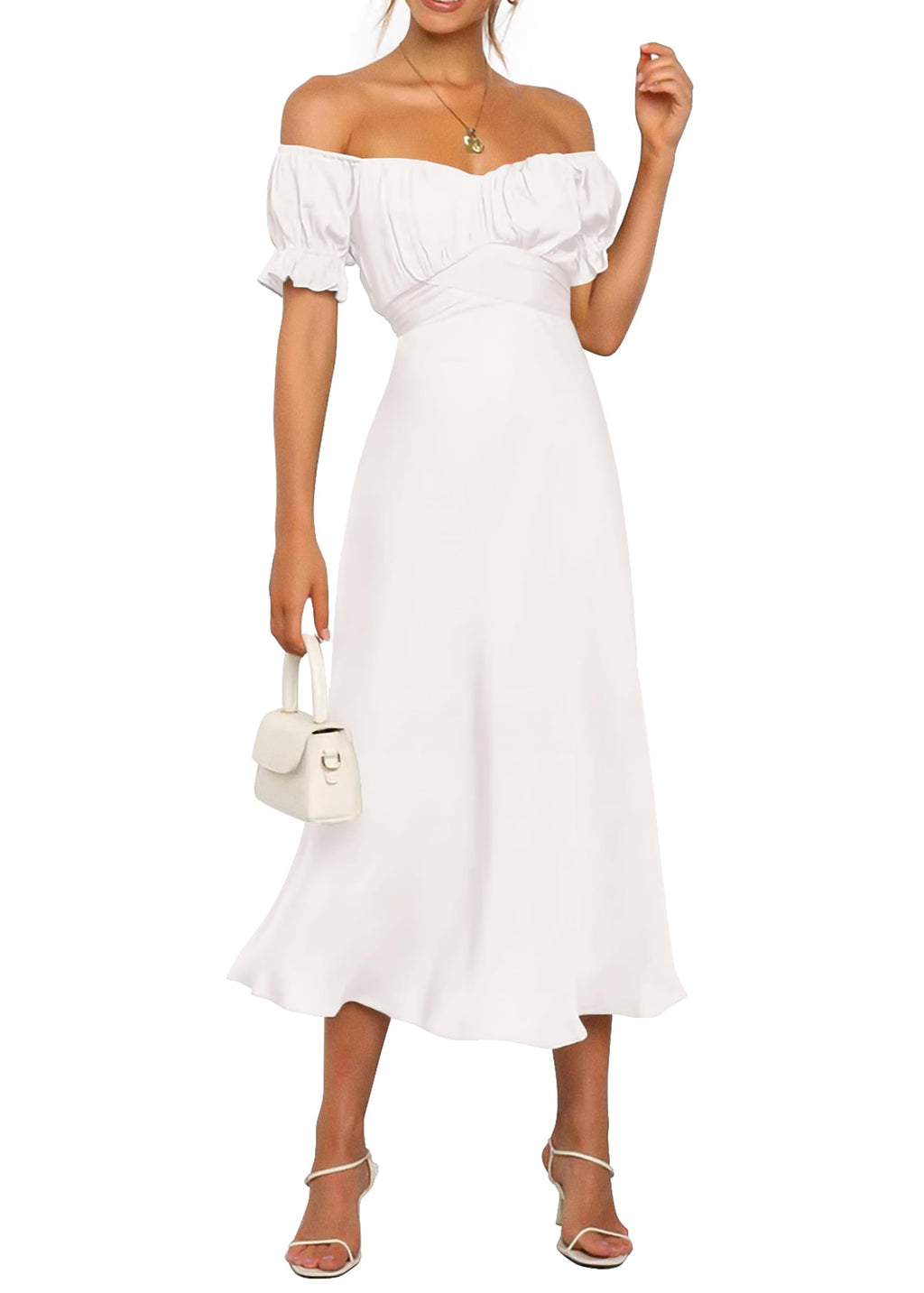 KIRUNDO Women's 2026 Spring Summer Satin Wedding Guest Midi Dress Off The Shoulder Wrap Party Cocktail Formal Prom Dresses