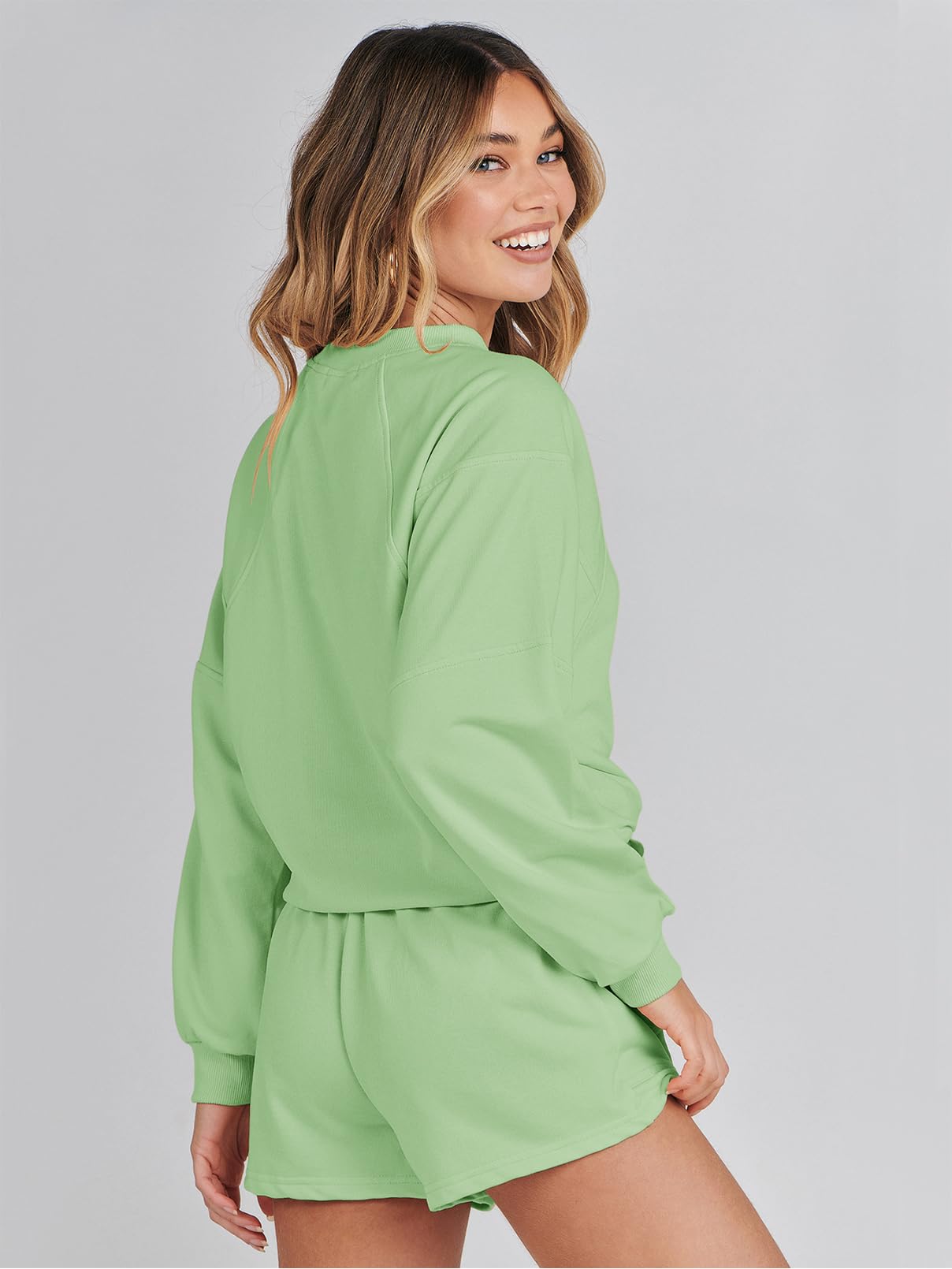 MEROKEETY 2026 Spring Lounge Sets for Women Oversized Batwing Sleeve Casual Top and Shorts 2 Piece Outfits Sweat Set