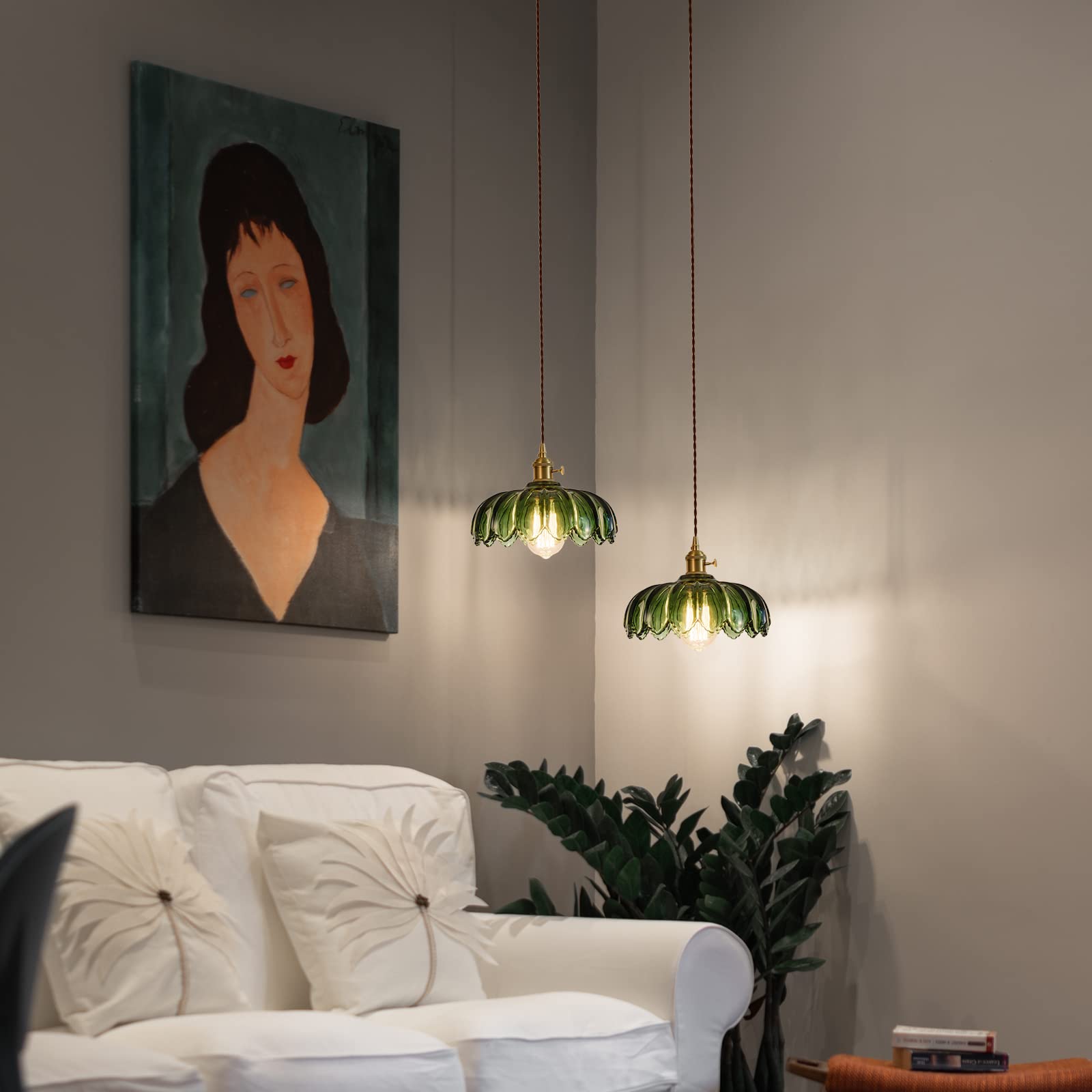 XZHGCEE Plug in Pendant Light: Amber Hanging Lamp Plug in Pendant Lamp, Glass Pendant Lighting for Kitchen Island, Bedroom, Dining Room, Living Room, No Bulb